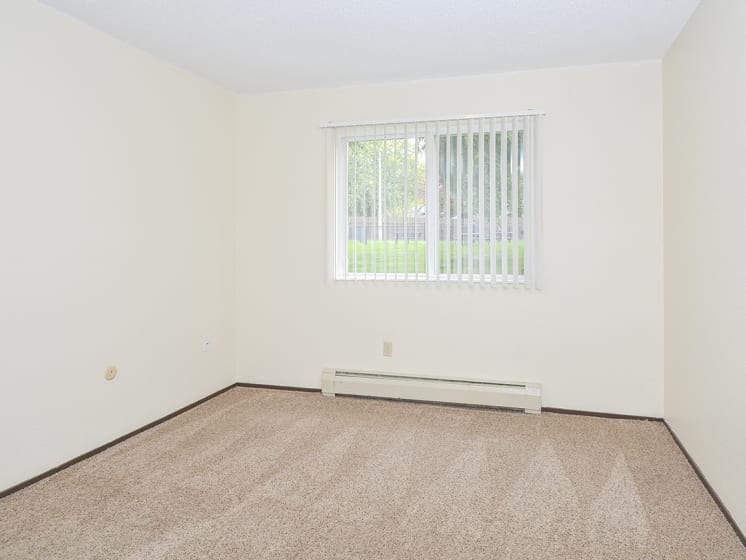 Bedroom with Large Double Window and Plush Carpeting