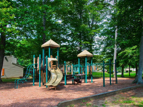 Apartments for Rent in Landover - The Villages at Morgan Metro Shaded Playground Featuring Slides and Monkey Bars and Surrounded by Trees