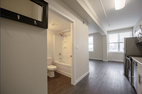 Renovated One Bedroom Hallway at 300 Tache Apartment, Winnipeg, MB.