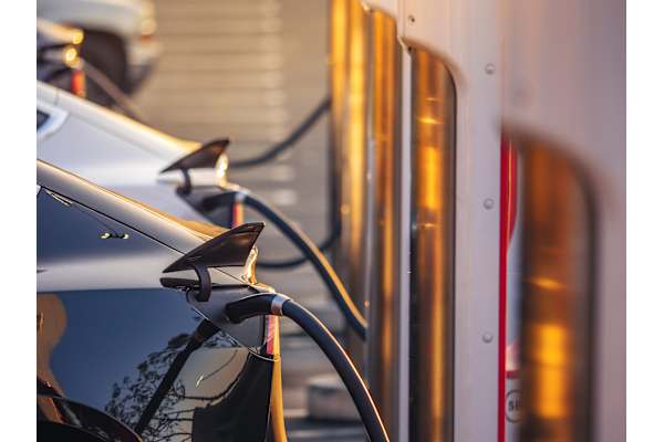 Row of EV charging stations