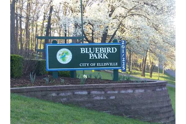 A sign for Bluebird Park in the city of Ellisville.