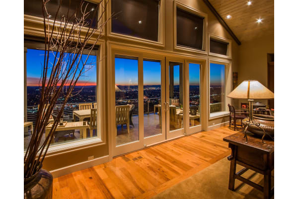 High ceiling, french doors with beautiful view and hardwood floor unit