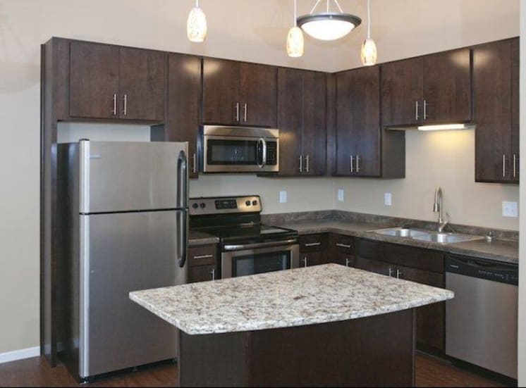 Alternate kitchen layout with island, granite countertops and stainless steel appliances, eagan mn