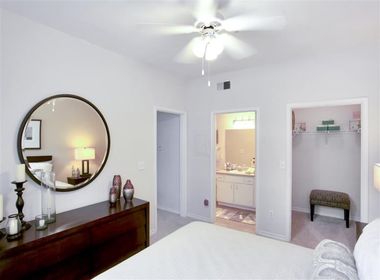 Spacious bedrooms with walk in closets at The Remington at Memorial in Tulsa, OK, For Rent. Now leasing 1 and 2 bedroom apartments.