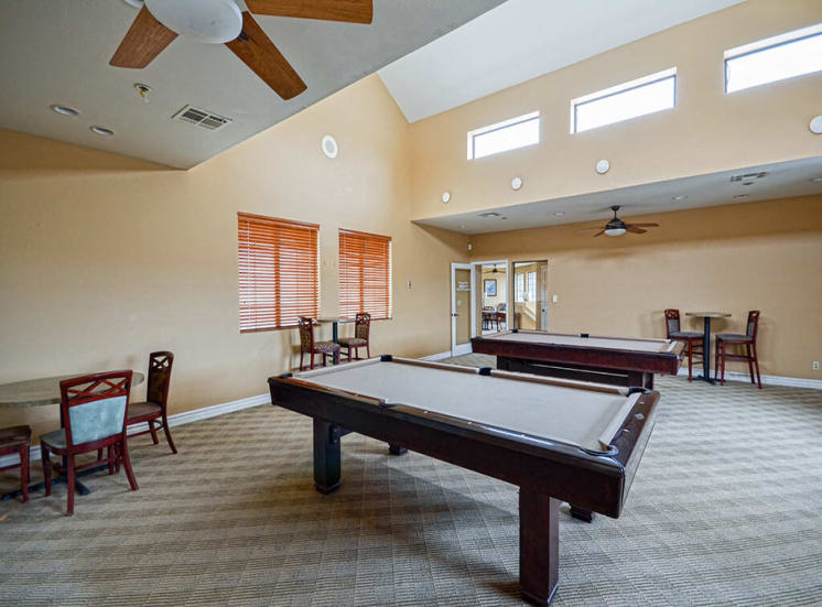Billiards table in Clubhouse of Pavilions at Pantano in Tucson, AZ, For Rent. Now leasing 1, 2 and 3 bedroom apartments.