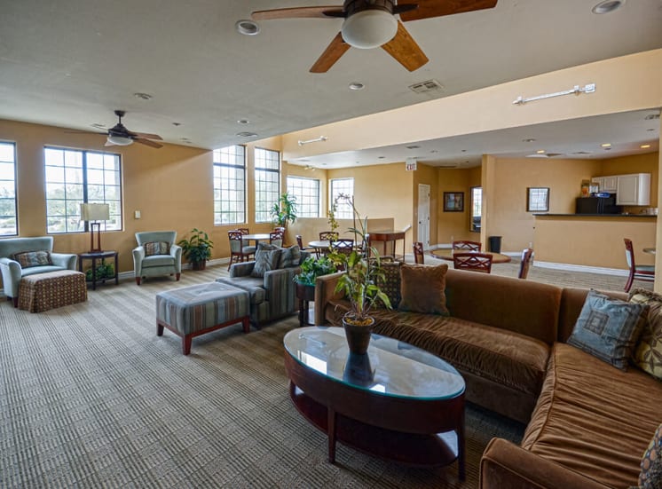 Spacious couches in Clubhouse of Pavilions at Pantano in Tucson, AZ, For Rent. Now leasing 1, 2 and 3 bedroom apartments.