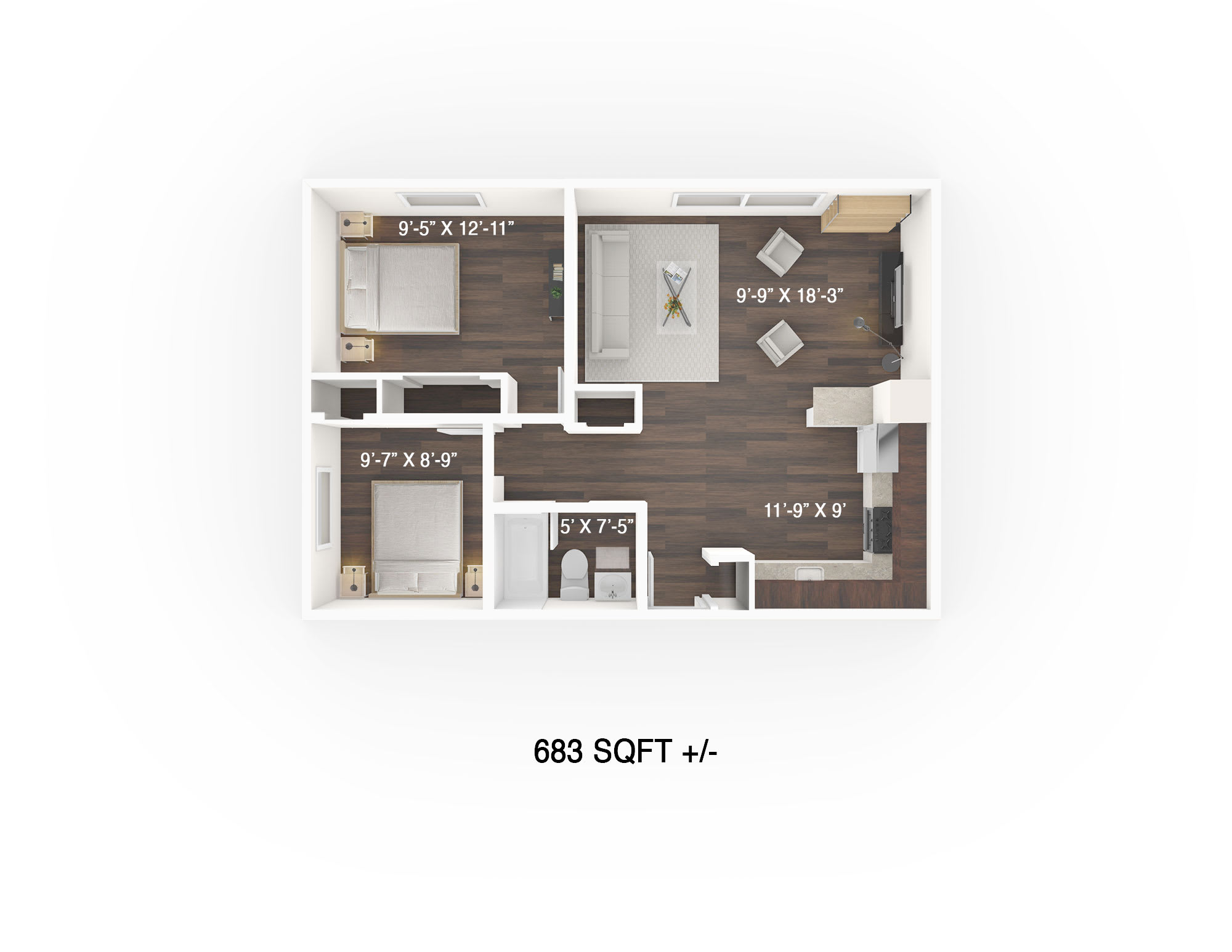 Two Bedroom, One Bathroom Floor Plan at 333 Edison Apartment, Winnipeg, MB, R2G 0L9