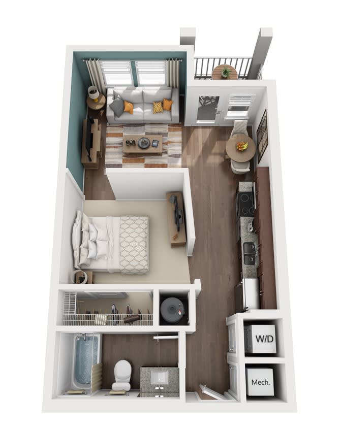 Linden on the GreeneWay Becker (A1) 1-bedroom floor plan image - Orlando, FL