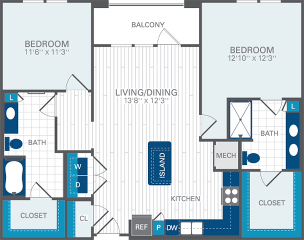 Azul Baldwin Park B3 floor plan rendering - Orlando, FL