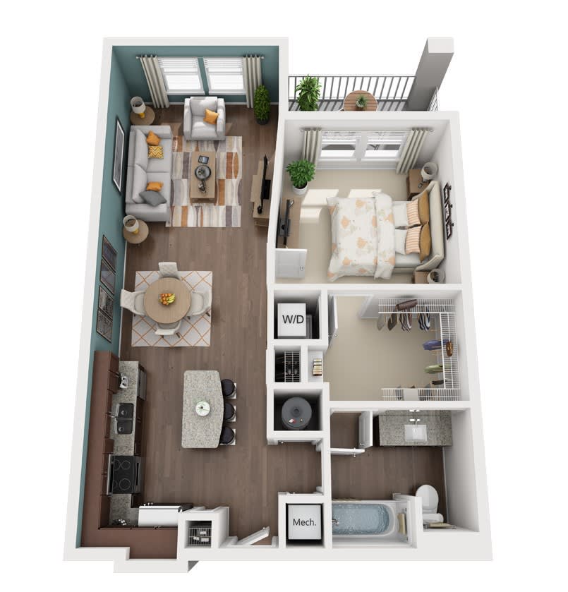 Linden on the GreeneWay Oliver (A2) 1-bedroom floor plan image - Orlando, FL