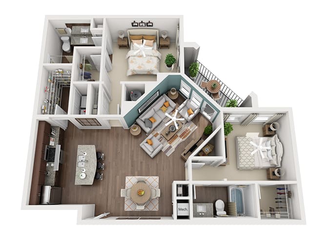 Linden on the GreeneWay Dorset (B4) 2-bedroom floor plan image - Orlando, FL