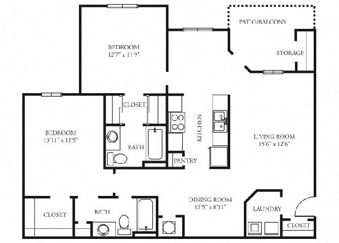 St. Claire Floor Plan at Tramore Village Apartment Homes, Austell, GA, 30106