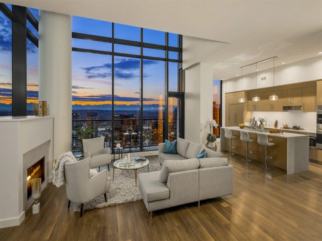 14th floor patio with innovative indoor/outdoor lounge at Two Lincoln Tower, Bellevue, WA, 98004
