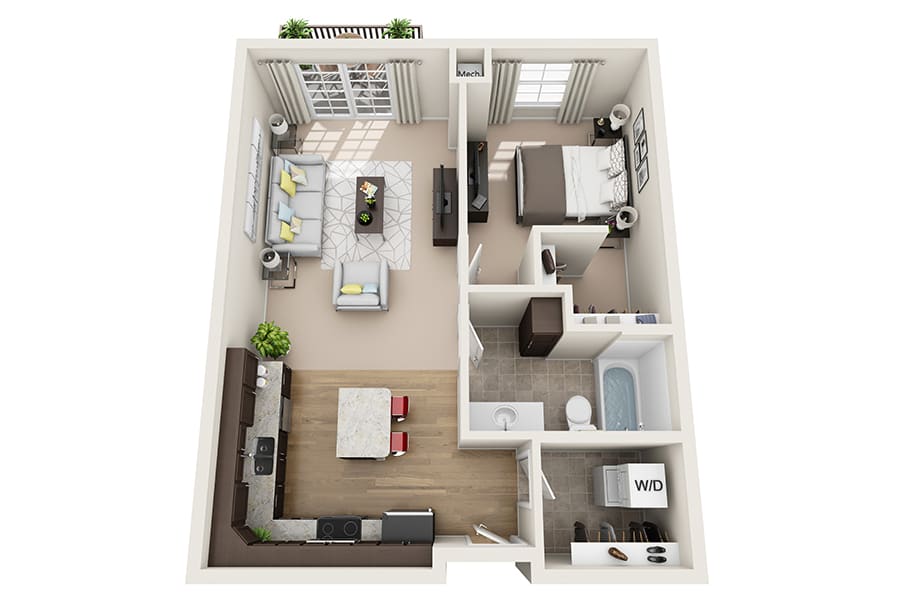 Monticello Crossings A1 one-bedroom floor plan image - Monticello, MN