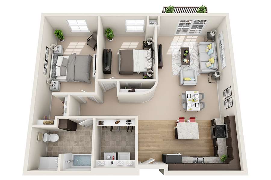 Monticello Crossings B2 two-bedroom floor plan image - Monticello, MN