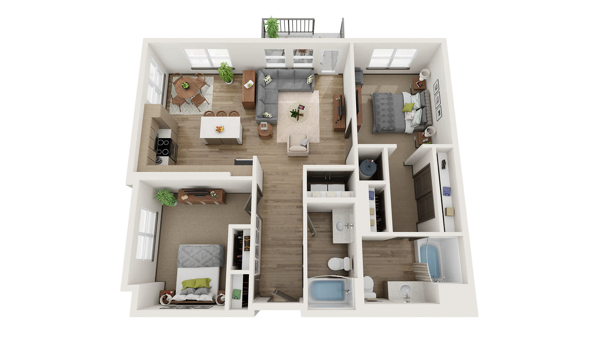 Railway Flats Apartments B2 two-bedroom floor plan image - Loveland, CO