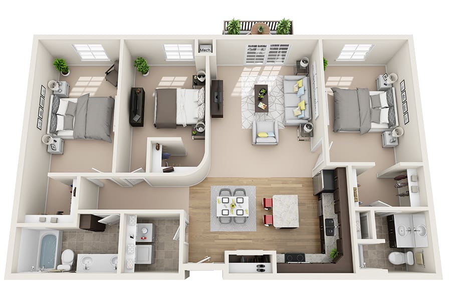 Monticello Crossings C2 three-bedroom two-bath floor plan image - Monticello, MN