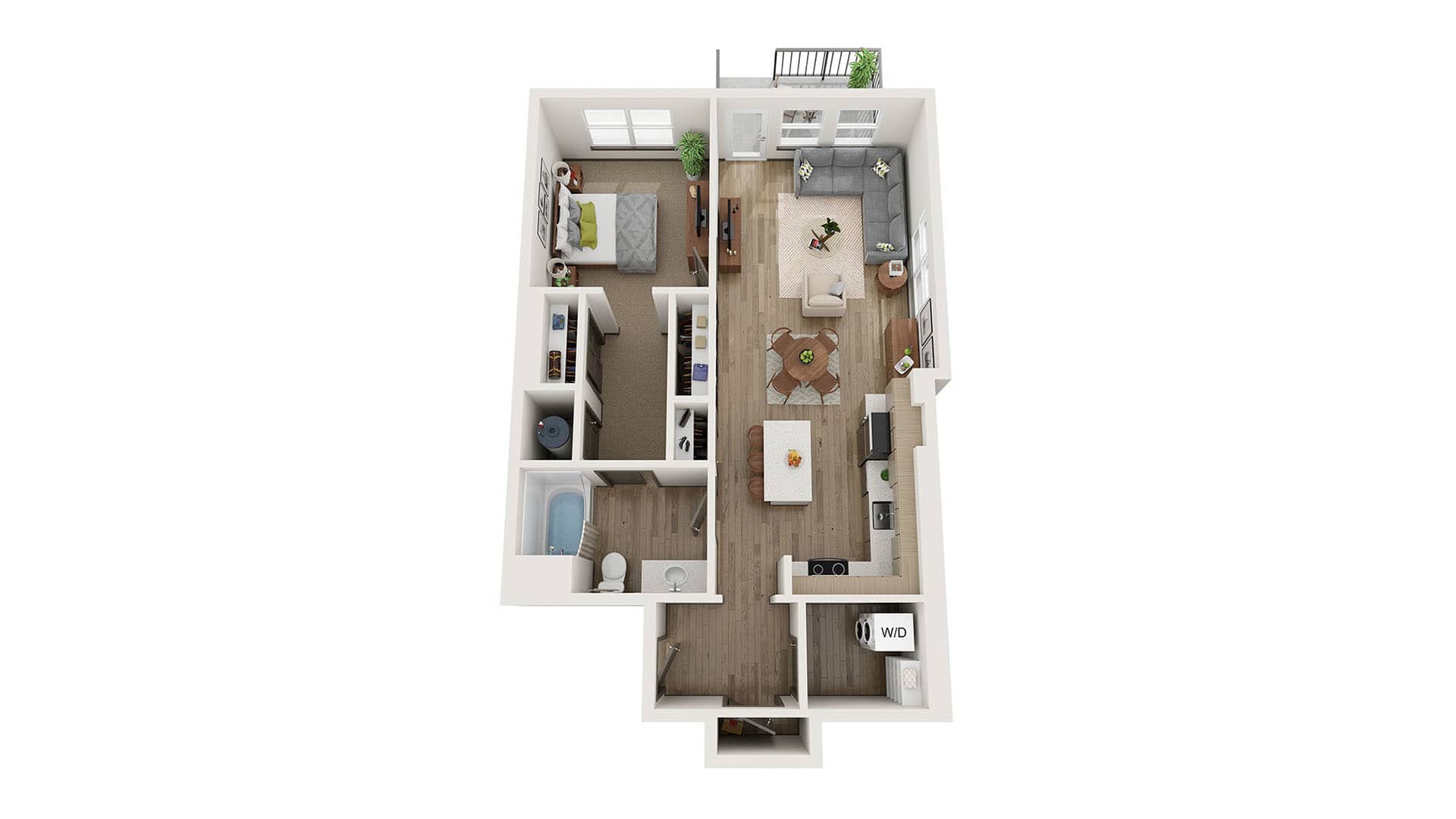 Railway Flats Apartments A7 one-bedroom floor plan image - Loveland, CO