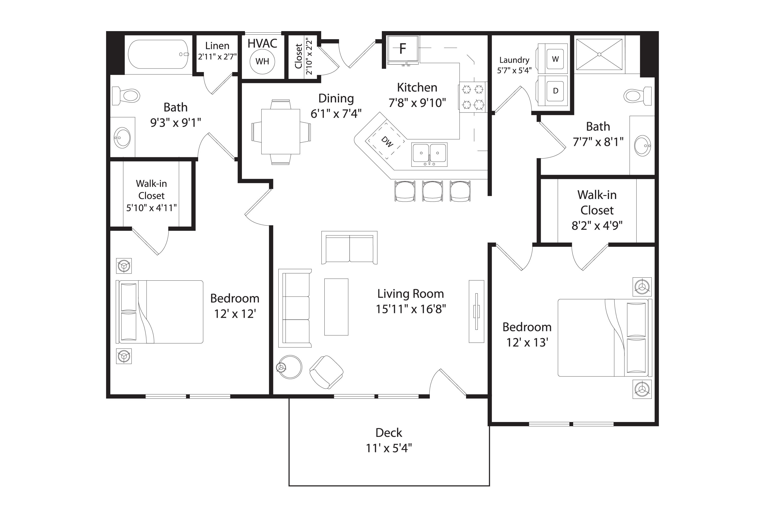 Lakeside Village Apartment Homes B7R floor plan image - Lincoln, NE