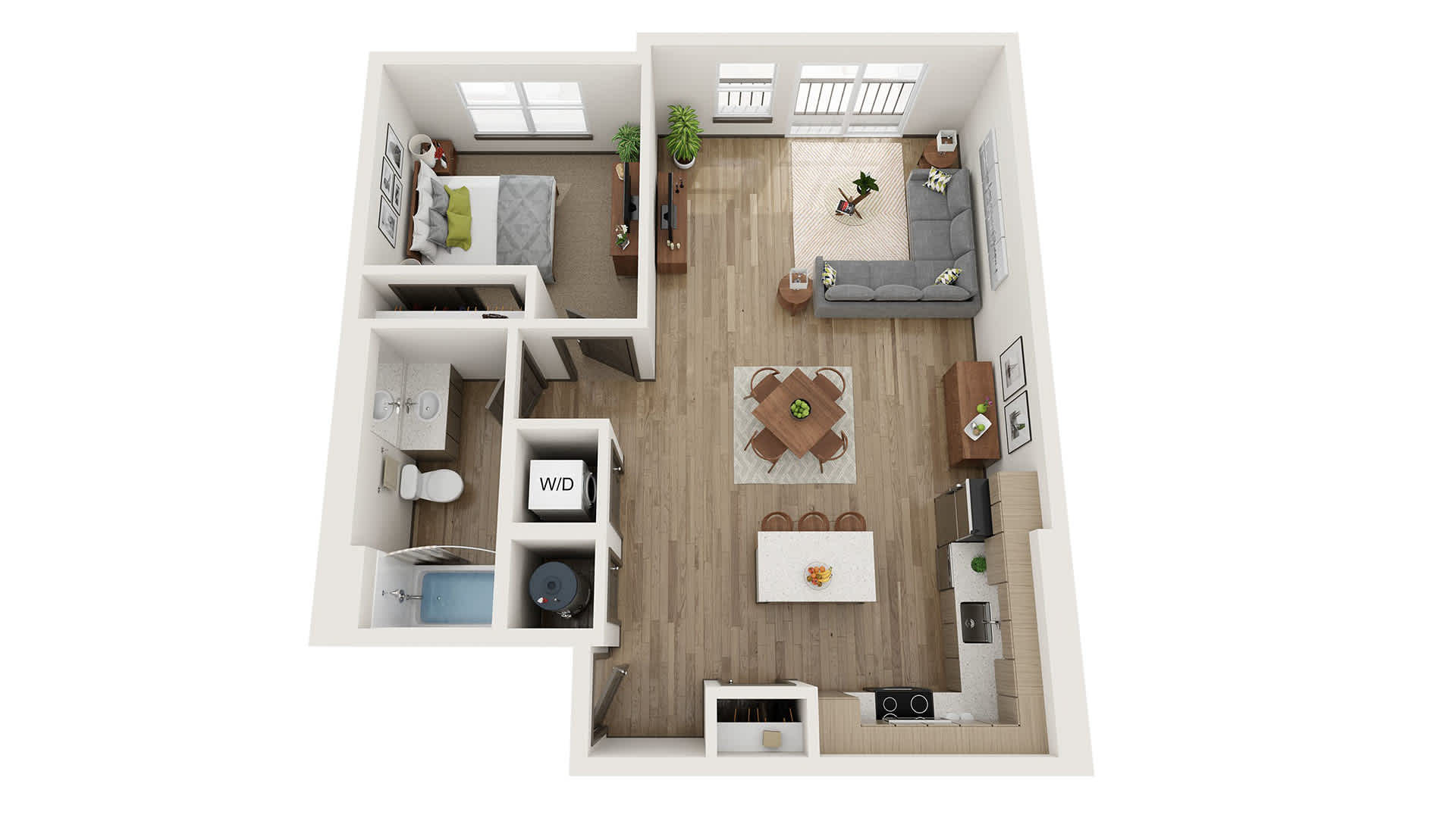 Railway Flats Apartments A5 one-bedroom floor plan image - Loveland, CO