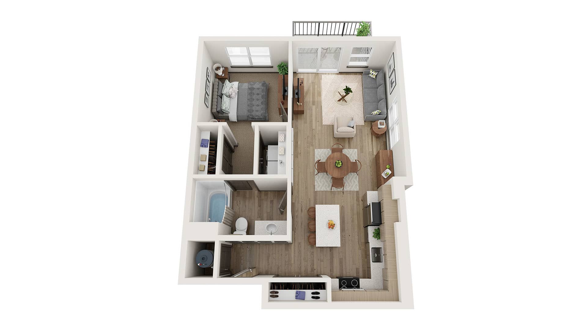 Railway Flats Apartments A1 1-bedroom floor plan image - Loveland, CO
