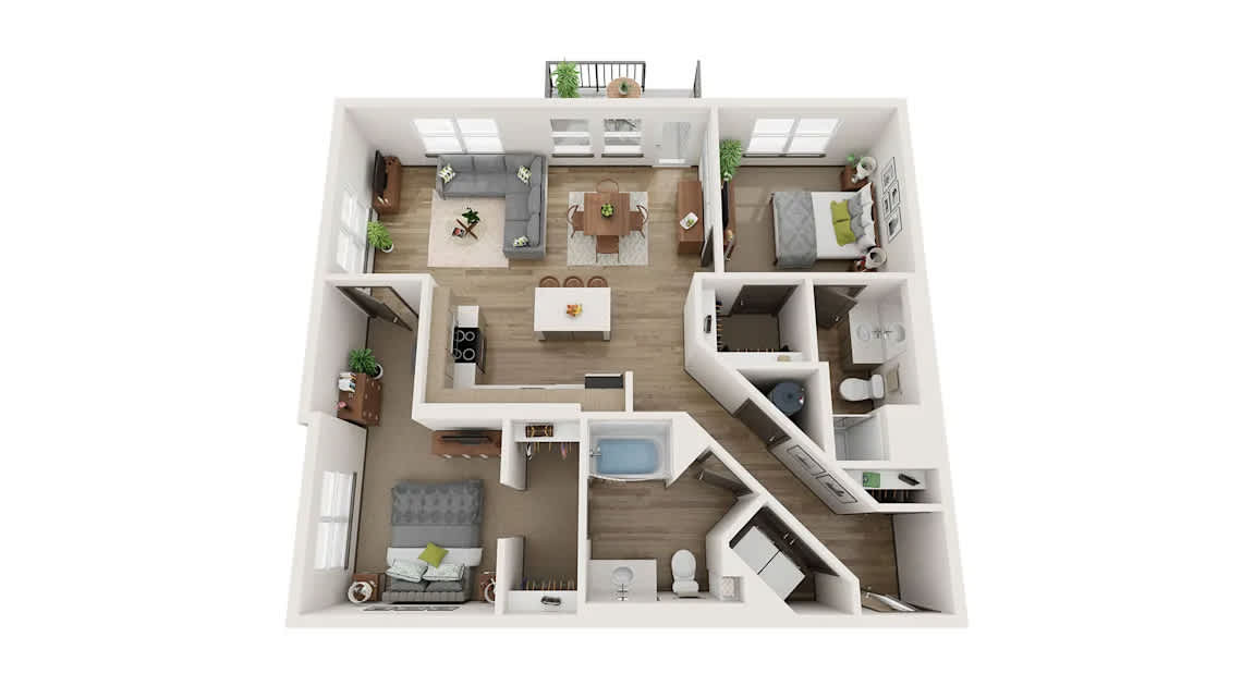 Railway Flats Apartments B3 two-bedroom floor plan image - Loveland, CO