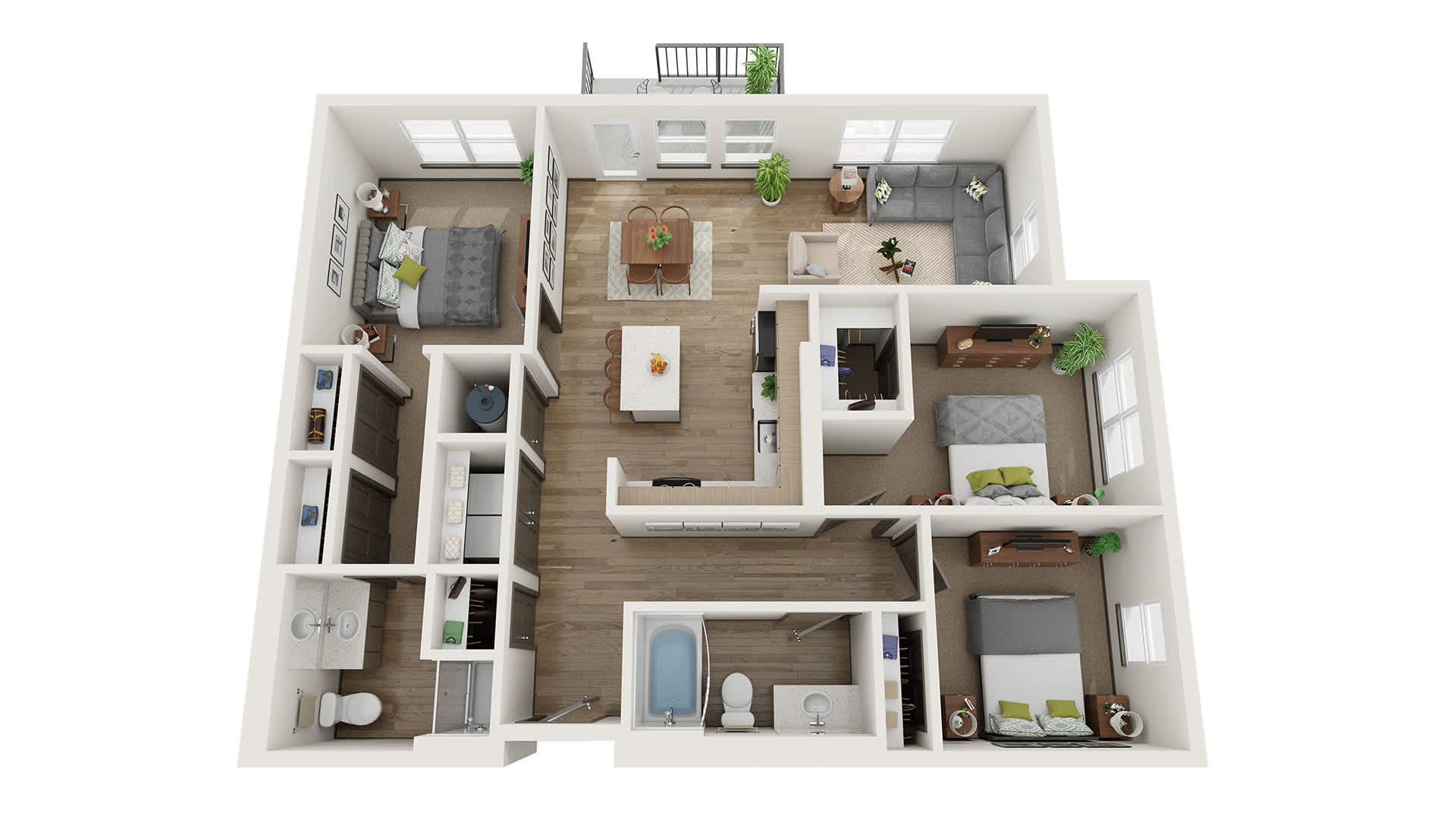 Railway Flats Apartments C1 three-bedroom floor plan image - Loveland, CO