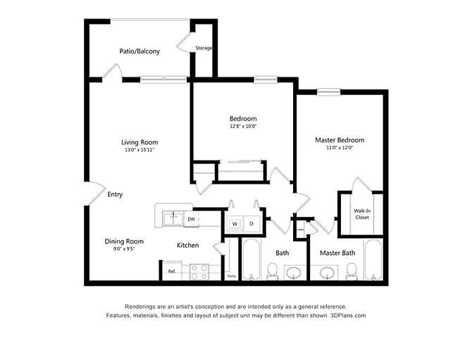 Stoneridge Apartments two bedroom floor plan - Pflugerville, TX