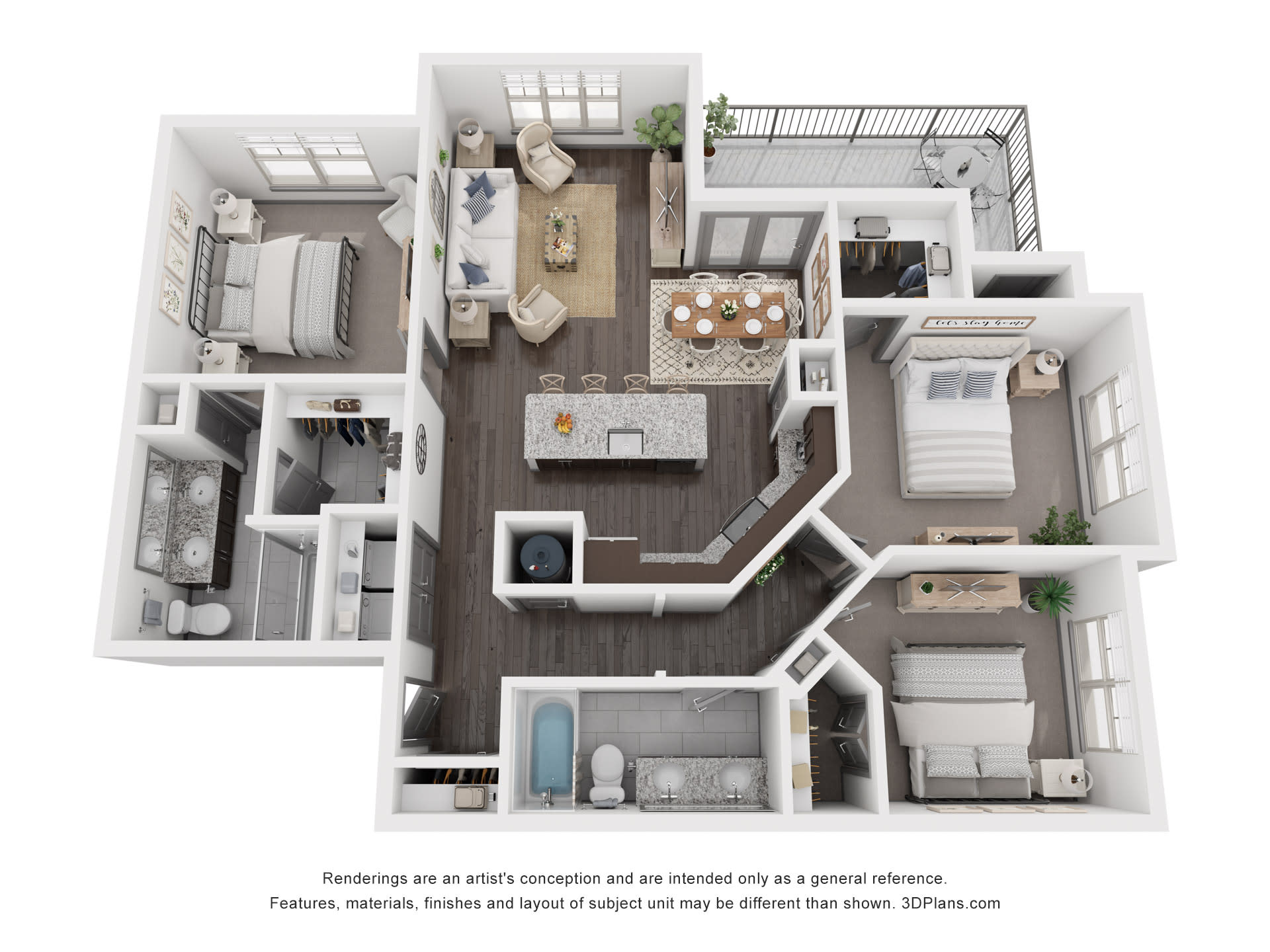 North Creek Apartments C1 three-bedroom floor plan - Hutto, TX