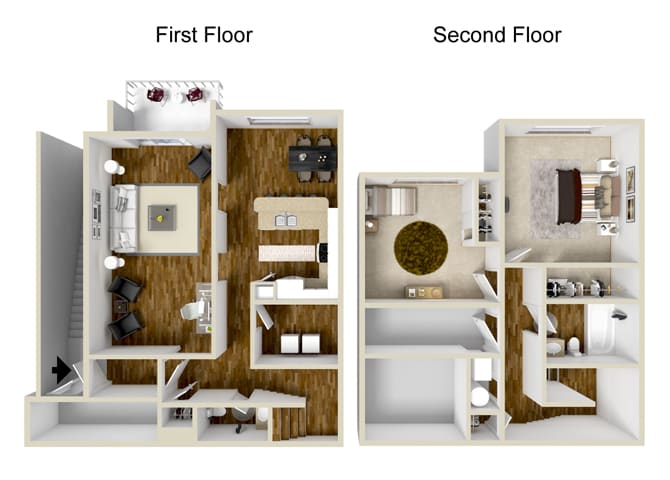 2 Bedroom, 1.5 Bath - 992 Square Feet - Clarendon Deluxe Floor Plan