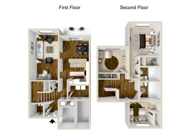 3 Bedroom, 2.5 Bath - 1,259 Square Feet - McKinney Deluxe Floor Plan