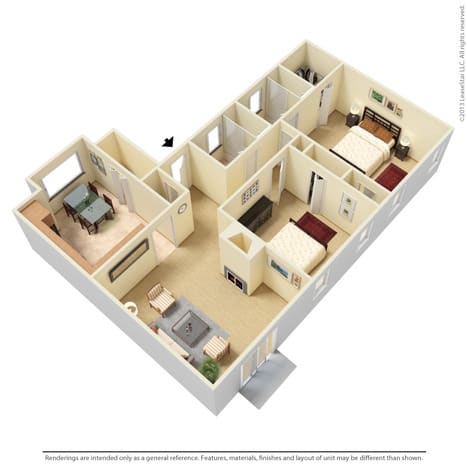 The Birches Apartment Homes 2 bedroom 2 bath floor plan image - Memphis, TN