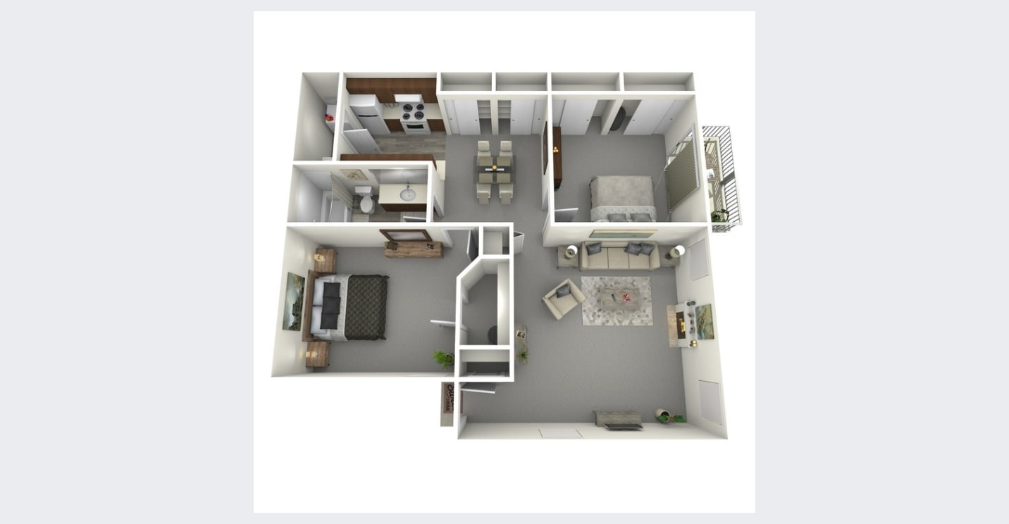 The Local Apartments Riverdale 2 bedroom 1 bath floor plan - Memphis, TN