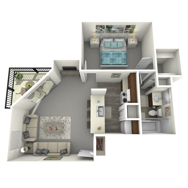 The Nova Apartments Ash 1 bed 1 bath floor plan image - Memphis, TN