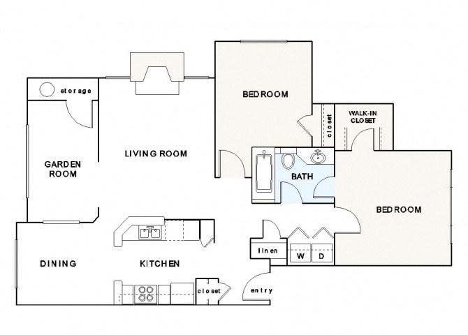 The Grove Germantown Apartments B1 2 bedroom floor plan - Germantown, TN