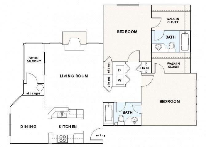 The Grove Germantown Apartments B2 2 bedroom 2 bath floor plan - Germantown, TN