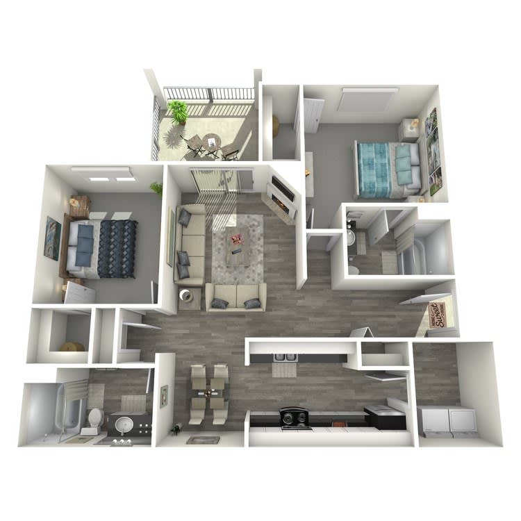 Island Club Apartments Caribbean 2-bedroom 2-bath floor plan - Columbus, OH
