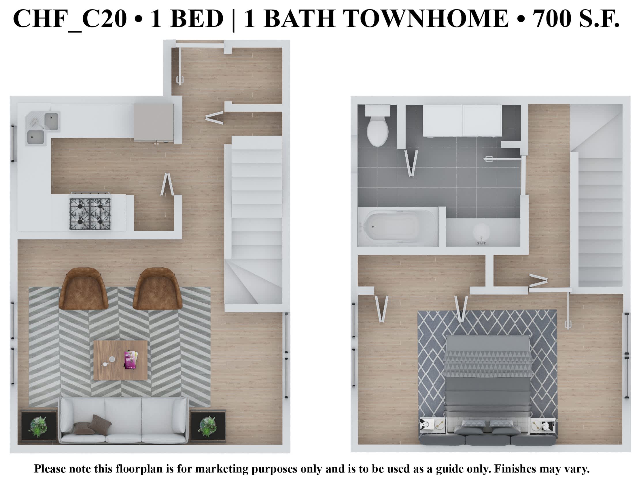 CWE Apartments townhome floor plan image chf c20 a - St. Louis, MO