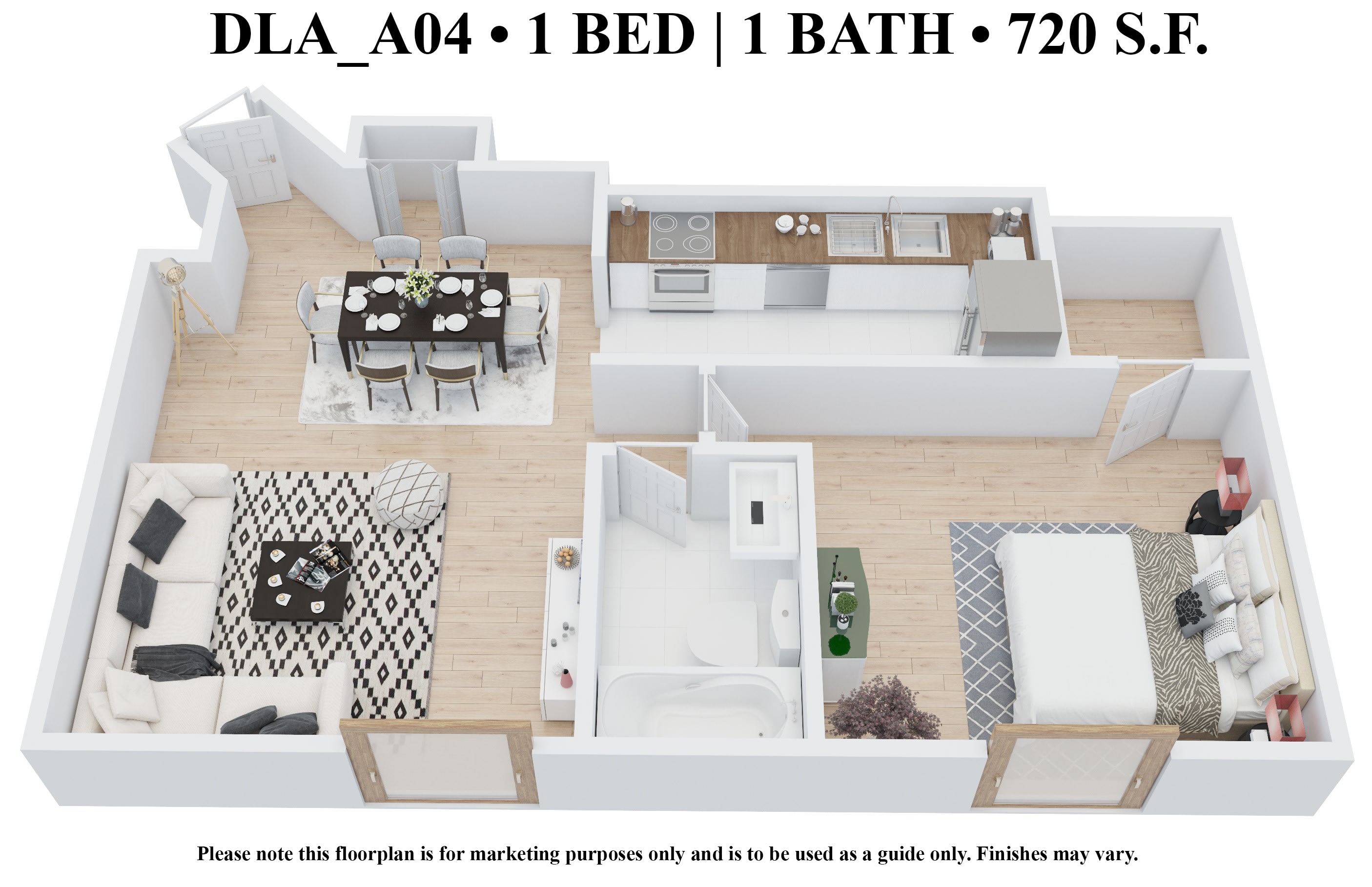 Delmar Loop Apartments one-bedroom 720 sqft floor plan - St. Louis, MO