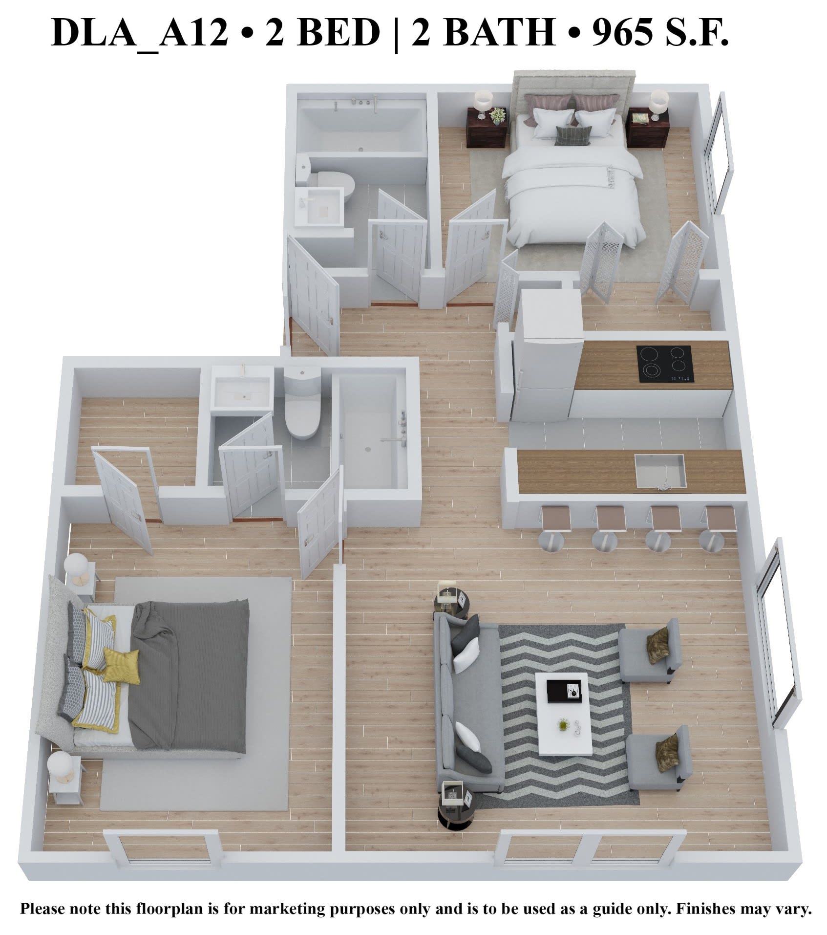 Delmar Loop Apartments two-bedroom 965 sqft floor plan - St. Louis, MO