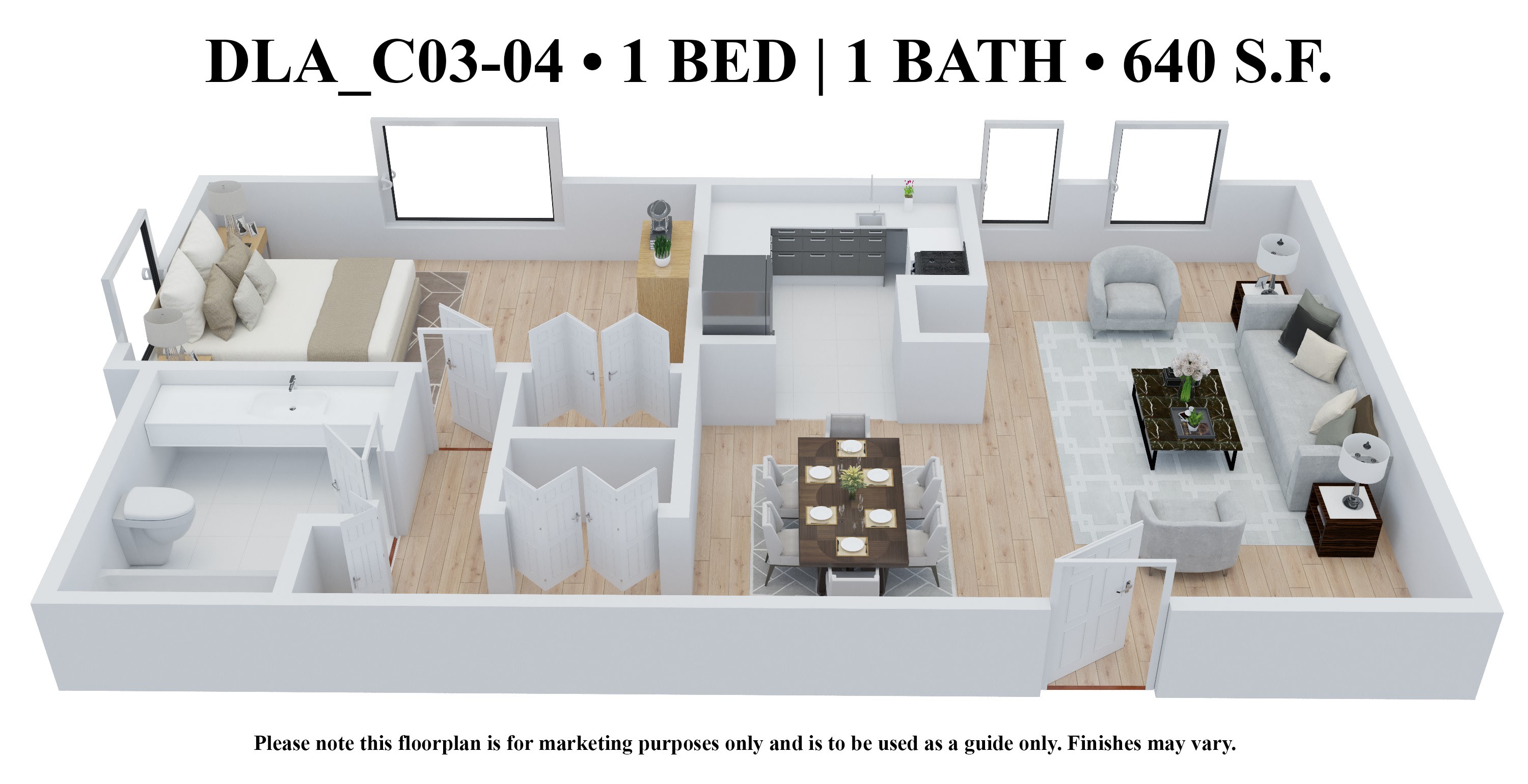 Delmar Loop Apartments one-bedroom 640 sqft floor plan - St. Louis, MO