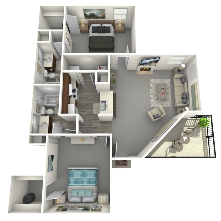 The Nova Apartments Hawthorne 2 bed 2 bath floor plan image - Memphis, TN