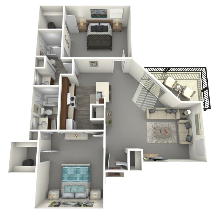 The Nova Apartments Oak 2 bed 2 bath floor plan image - Memphis, TN