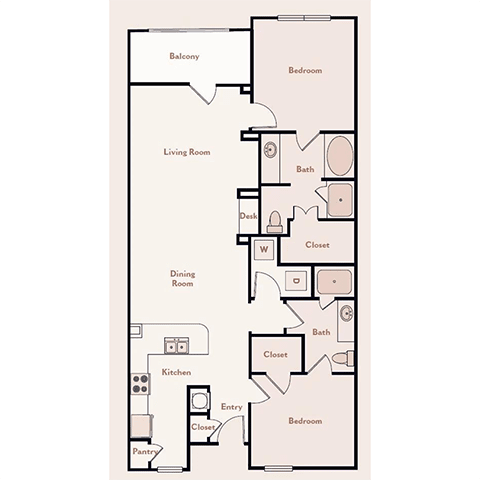 Bristol On Union Apartment Homes The Biltmore 2BR 2BA floor plan - Memphis, TN