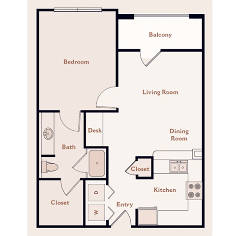 Bristol On Union Apartment Homes The Chatsworth 1BR 1BA floor plan - Memphis, TN