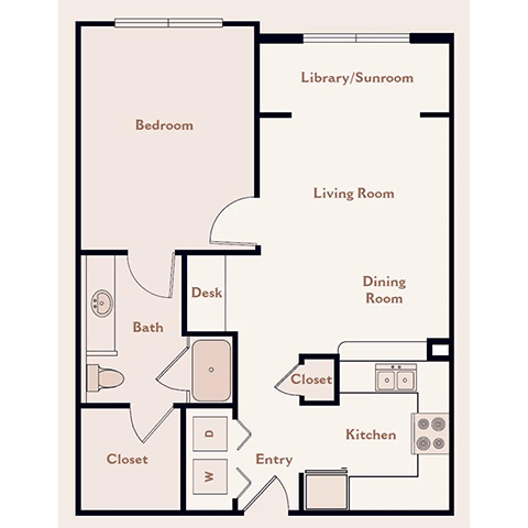 Bristol On Union Apartment Homes The Kensington 1BR 1BA floor plan - Memphis, TN
