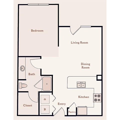 Bristol On Union Apartment Homes The Medici Studio 1BR 1BA floor plan - Memphis, TN