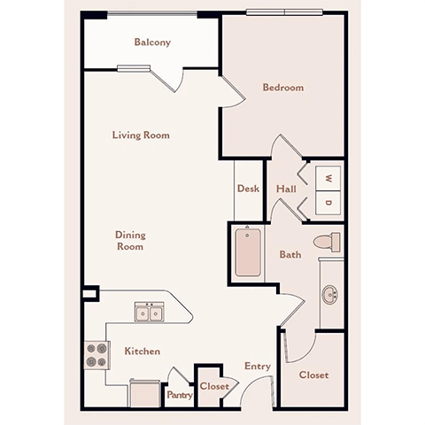 Bristol On Union Apartment Homes The Salzburg 1BR 1BA floor plan - Memphis, TN