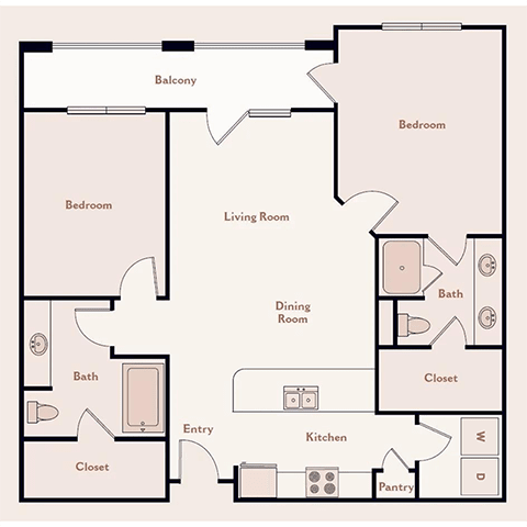 Bristol On Union Apartment Homes The Savill 2BR 2BA floor plan - Memphis, TN