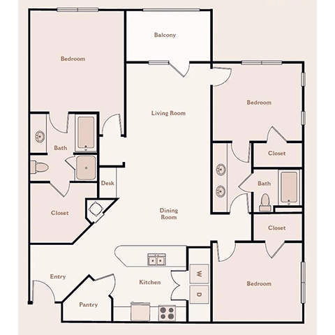 Bristol On Union Apartment Homes St James 3BR 2BA floor plan - Memphis, TN